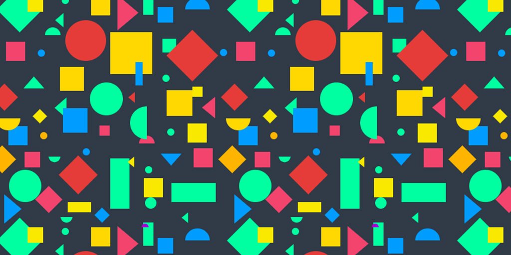 An image of flat shapes forming random patterns in red, amber and green on top of black background