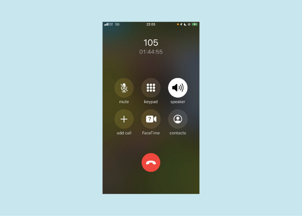 An apple interface phone umber showing us calling 105 and taking 1.44 hours.