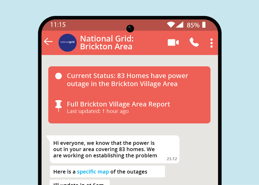 National Gride updates visualised as a whatsapp group 